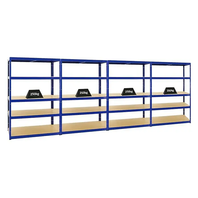 Proregal Schwerlastregal Mega Deal Big Elephant M - H x B x T: 180 x 120 x 60 cm, Traglast pro Boden: 250 kg, Anzahl Böden: 5 Stk., Stecken, Blau - Schwerlastregal mit vier Ebenen und einer Traglast von 250kg pro Ebene für Lagerhaltung und Organisation.