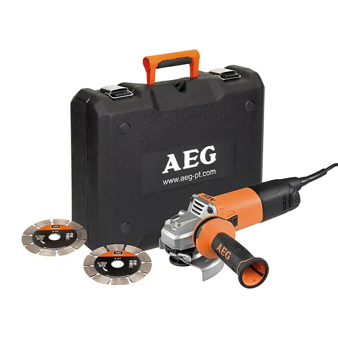 AEG Powertools Winkelschleifer-Set WS 10-125 S - 1.000 W, Durchmesser Scheibe: 125 mm, Leerlaufdrehzahl: 11.500 U/min - AEG Winkelschleifer-Set mit Trennscheiben und Koffer für Profis. Das ideale Werkzeug zum Trennen, Schleifen und Polieren mit Zubehör.