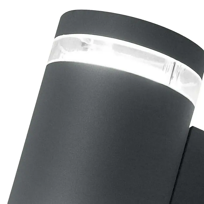 Elstead LED-Außenleuchte Magnus - Farbe Gehäuse: Graphite, IP44, 5,7 W, Anzahl Leuchtmittel: 2 Stk. - Nahaufnahme einer modernen, grauen Außenleuchte mit hellem Lichtband. Elegantes Design für den Außenbereich.