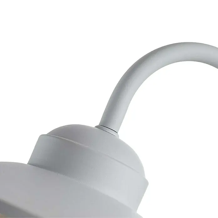 Elstead Außenwandleuchte Klampenborg - 60 W, 31,8 x 31,8 x 31,8 cm, Weiß, IP44 - Nahaufnahme einer eleganten, weißen Bürolampe mit gebogenem Hals und modernem Design. Ideal für Schreibtische und Arbeitsbereiche.