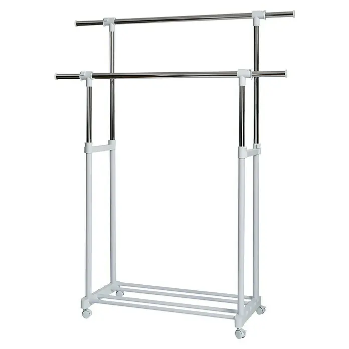 Kleiderwagen XXL - L x B: 44 x 134 cm, Höhenverstellung: 95 cm - 169 cm - Kleiderständer mit zwei Stangen.