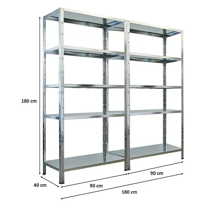 Mega Deal | 2x Schwerlastregal Ares | HxBxT 180x90x40cm | Fachlast 125 kg | Verzinkt -  - Bild eines robusten Metallregals mit fünf Ablagen, ideal für Lagerung und Organisation.