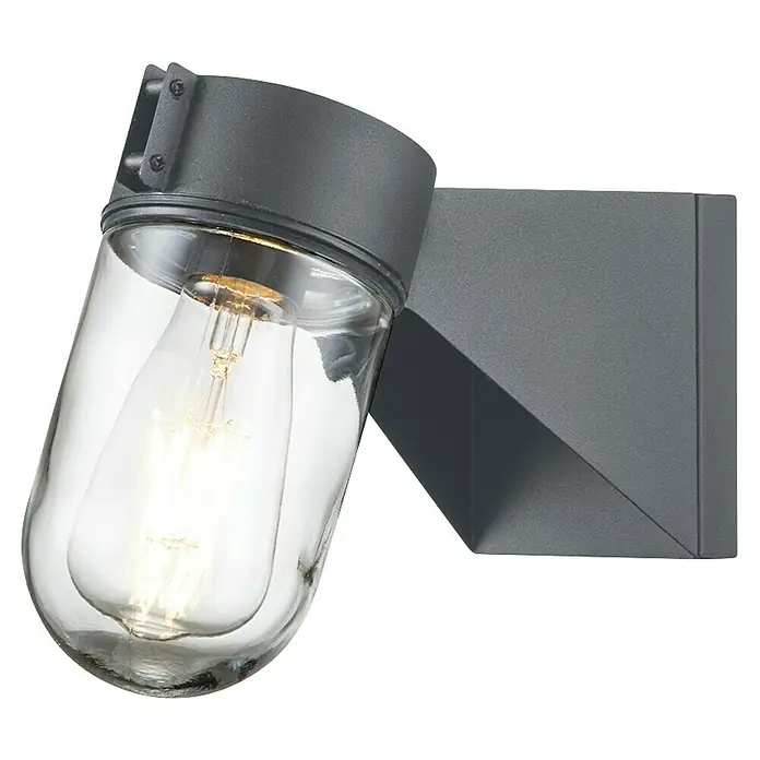 Elstead Außenwandleuchte Portofino - 60 W, 24,7 x 19,7 x 19,7 cm, Grau, IP44 - Graue Außenwandleuchte mit klarem Glasdiffusor und dekorativer Glühbirne, ideal für die stilvolle Beleuchtung von Außenbereichen.