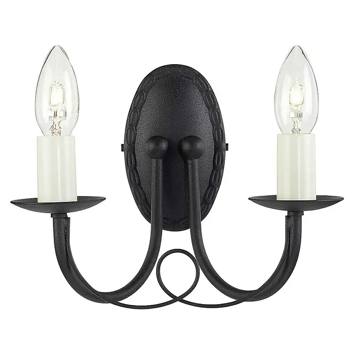 Elstead Wandleuchte Minster - 60 W, L x B x H: 14,5 x 26 x 19 cm, Schwarz, E14, Anzahl Leuchtmittel: 2 Stk. - Schwarze Wandleuchte mit zwei Kerzenlampen, ideal für eine stilvolle Beleuchtung im Wohnraum.
