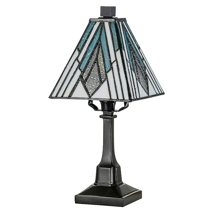 Elstead Alderley Tischleuchte Tiffany - 40 W, L x B x H: 13,8 x 13,8 x 32,3 cm, Braun, Beige, E14 - Elegante Tiffany-Tischleuchte mit geometrischem Muster, ideal als dekoratives Element für jeden Raum. Die Lampe verbreitet ein warmes und einladendes Licht.