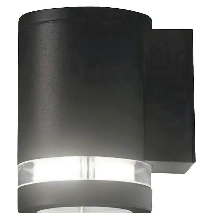 Elstead LED-Außenleuchte Magnus - Farbe Gehäuse: Graphite, IP44, 5,7 W, Anzahl Leuchtmittel: 1 Stk. - Nahaufnahme einer modernen schwarzen Wandleuchte mit LED-Beleuchtung und zylindrischem Design, ideal für den Außenbereich.