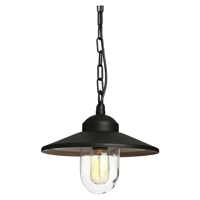 Elstead Pendelleuchte Klampenborg - 60 W, L x B x H: 27,5 x 27,5 x 36 cm, Schwarz, E27 - Schwarze Hängeleuchte mit Kettenaufhängung, Schirm und klarem Glas, das eine Edison-Glühbirne umschließt.