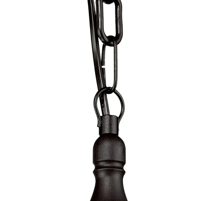 Elstead Pendelleuchte Kinsale - 60 W, Farbe Gehäuse: Schwarz, 23 x 23 x 63,5 cm, Ohne Leuchtmittel - Nahaufnahme einer schwarzen Aufhängungskette mit dekorativem Quastenanhänger.
