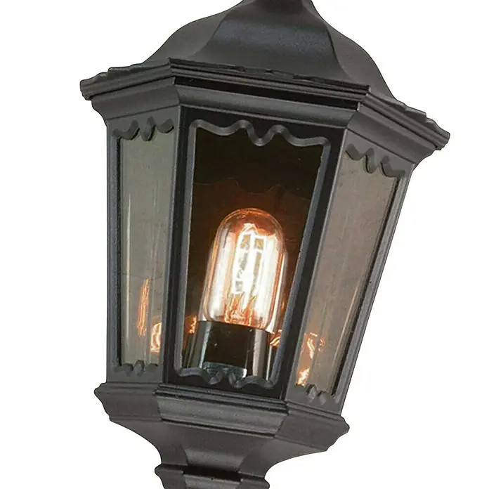 Elstead Außenwandleuchte Medstead - 60 W, 14 x 44,5 x 44,5 cm, Schwarz, IP44, Ohne Bewegungsmelder - Elegante schwarze Außenlaterne mit antikem Glühbirnen-Design, die einen Hauch von Nostalgie und Stil in Ihren Außenbereich bringt.