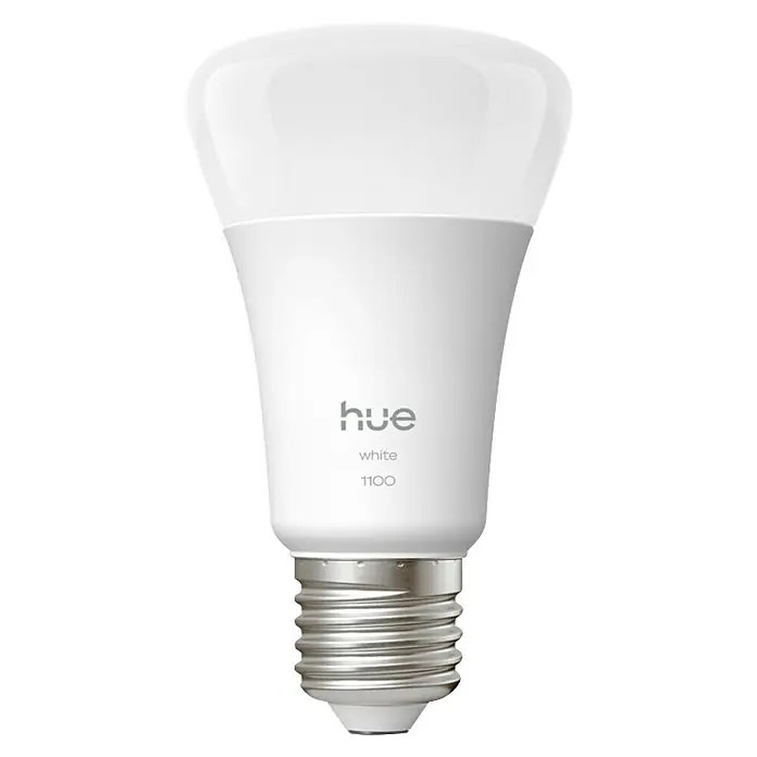 Philips Hue Smart-LED-Lampe White 1100 matter - E27, Dimmbar, Warmweiß, 1.100 lm, 9,5 W, 2 Stk. - Nahaufnahme einer Philips Hue White 1100 LED-Lampe, die intelligentes Licht für Ihr Zuhause bietet und eine einfache Bedienung ermöglicht.