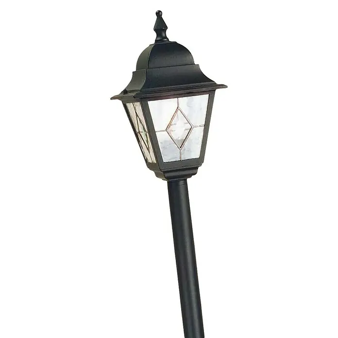 Elstead Außenlaterne Norfolk - 60 W, Farbe Gehäuse: Schwarz, Ohne Leuchtmittel, Ø x H: 18,4 x 109 cm - Elegante schwarze Gartenlaterne mit dekorativem Glaseinsatz, die jedem Außenbereich einen Hauch von Stil verleiht.