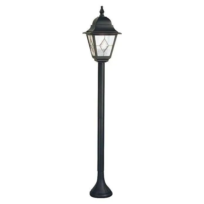 Elstead Außenlaterne Norfolk - 60 W, Farbe Gehäuse: Schwarz, Ohne Leuchtmittel, Ø x H: 18,4 x 109 cm - Elegante schwarze Laterne mit verzierter Glasstruktur und klassischem Design für Außenbereiche.