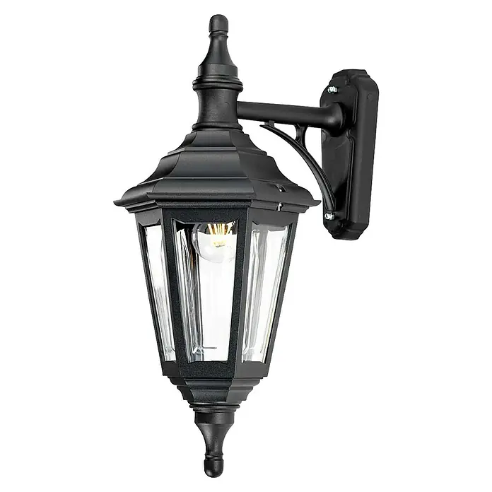 Elstead Außenwandleuchte Kinsale - 60 W, 27 x 46 x 46 cm, Schwarz, IP44 - Klassische schwarze Wandlaterne für den Außenbereich mit klaren Glasscheiben, die ein warmes, einladendes Licht ausstrahlt.