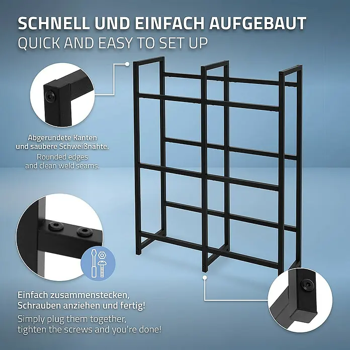 ML-Design Getränkekistenregal Kastenständer für 6 Kisten stabiles Standregal freistehend Stahl - H x B x T: 116,5 x 31 x 31 cm, Traglast pro Boden: 150 kg, Anzahl Böden: 6 Stk., Stecken, Anthrazit - Einfacher Aufbau des schwarzen Metallregals. Schnelle und einfache Montage durch Zusammenstecken und Schraubenanziehen.