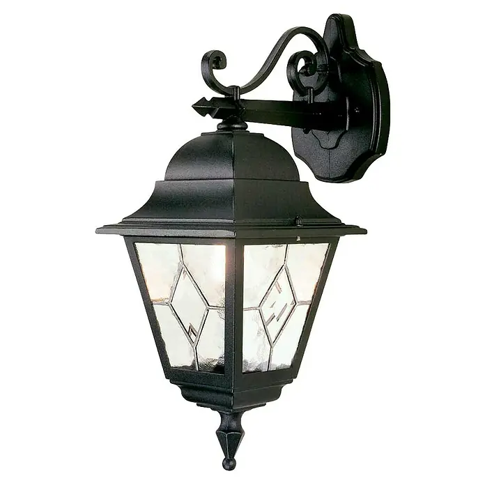 Elstead Außenwandleuchte Norfolk - 60 W, 25,5 x 45 x 45 cm, Schwarz, IP44, Down - Stilvolle schwarze Außenwandleuchte mit aufwendigem Design und gemusterten Glasscheiben, die eine warme und einladende Beleuchtung bietet.
