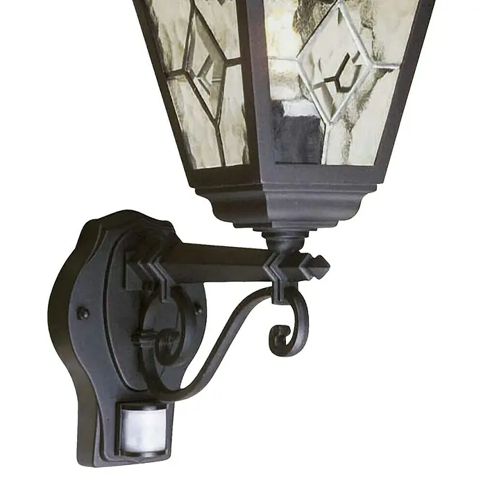 Elstead Außenwandleuchte Norfolk - 60 W, 29,5 x 18,4 x 47 cm, Schwarz, IP44, Bewegungsmelder - Elegante Wandleuchte mit Bewegungsmelder. Stilvolle Außenbeleuchtung für den Eingangsbereich, die Sicherheit und Ästhetik vereint.