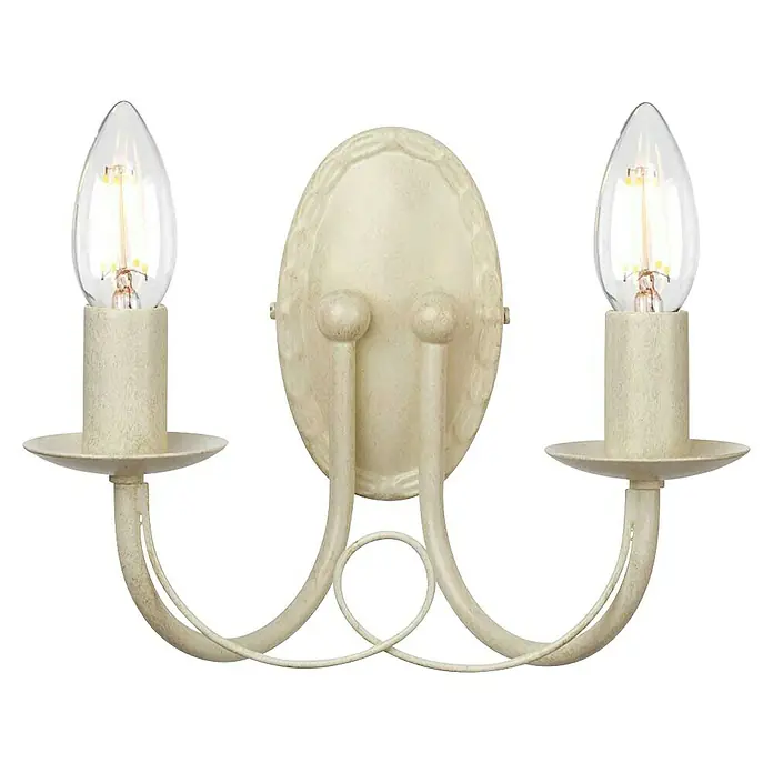 Elstead Wandleuchte Minster - 60 W, L x B x H: 14,5 x 26 x 19 cm, Elfenbein/ Gold, E14, Anzahl Leuchtmittel: 2 Stk. - Elegante Wandleuchte mit zwei Armen und Kerzenlampen im Vintage-Stil, ideal für stimmungsvolle Beleuchtung.