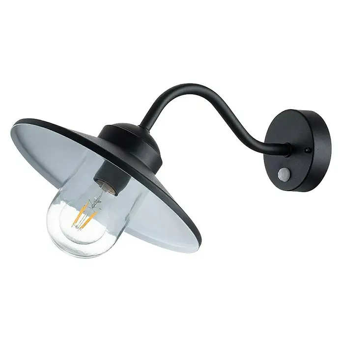 Elstead Außenwandleuchte Klampenborg - 60 W, 31,8 x 31,8 x 31,8 cm, Schwarz, IP44 - Diese Aufnahme zeigt eine elegante, mattschwarze Wandleuchte mit einem klaren Glasschirm und energiesparender Glühbirne. Das Design ist modern und funktional.