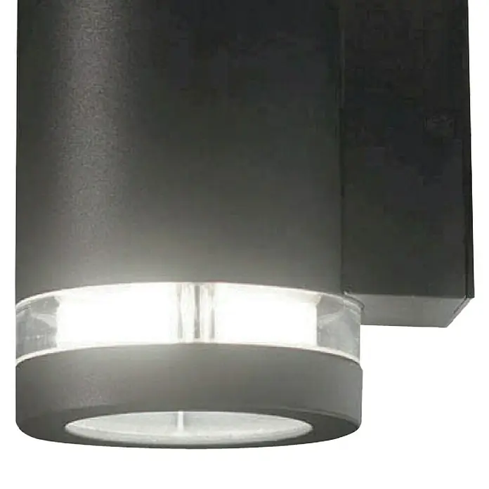 Elstead LED-Außenleuchte Magnus - Farbe Gehäuse: Graphite, IP44, 5,7 W, Anzahl Leuchtmittel: 1 Stk. - Nahaufnahme einer stilvollen, schwarzen Außenleuchte. Das moderne Design verfügt über einen hellen, transparenten Lichtkranz.