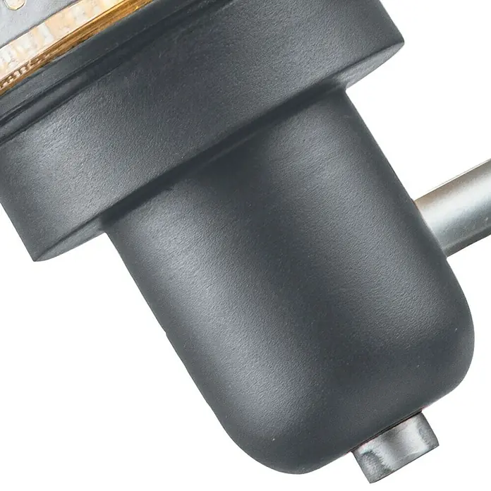 Elstead Außenwandleuchte Saturne - 60 W, 29,5 x 22,1 x 22,1 cm, Grau, IP44 - Nahaufnahme eines grauen, zylinderförmigen Beleuchtungskörpers mit silbernen Akzenten, der technische Präzision und hochwertige Materialien zeigt.