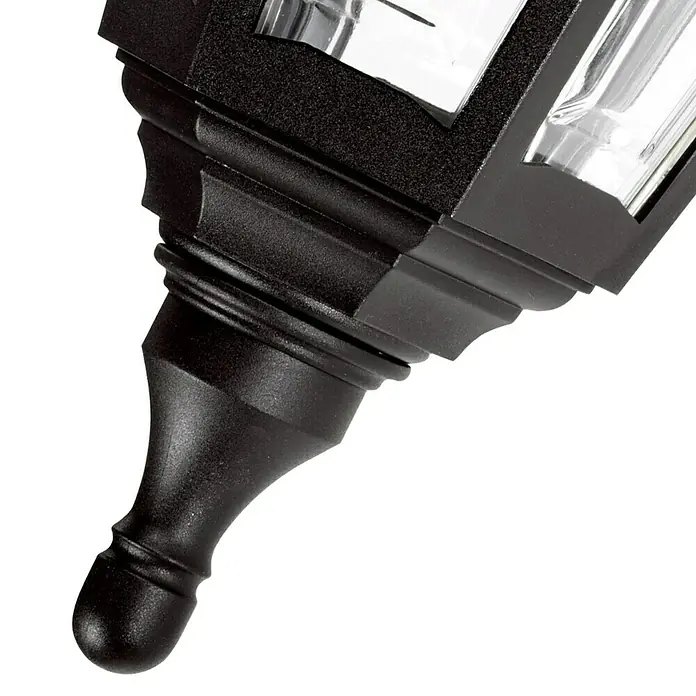 Elstead Außenwandleuchte Kinsale - 60 W, 27 x 46 x 46 cm, Schwarz, IP44 - Nahaufnahme einer schwarzen Aussenleuchte mit dekorativen Details, die eine elegante und funktionale Beleuchtungslösung bietet.