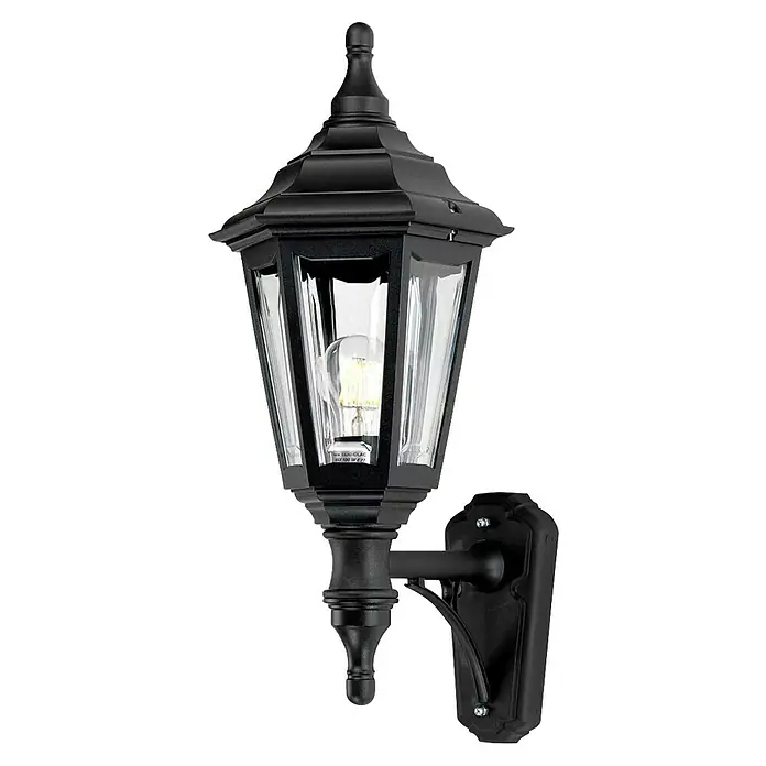 Elstead Außenwandleuchte Kinsale - 60 W, 27 x 46 x 46 cm, Schwarz, IP44 - Stilvolle schwarze Wandleuchte für den Außenbereich mit klaren Glasscheiben und einer dekorativen Glühbirne. Perfekt für Eingänge und Terrassen.