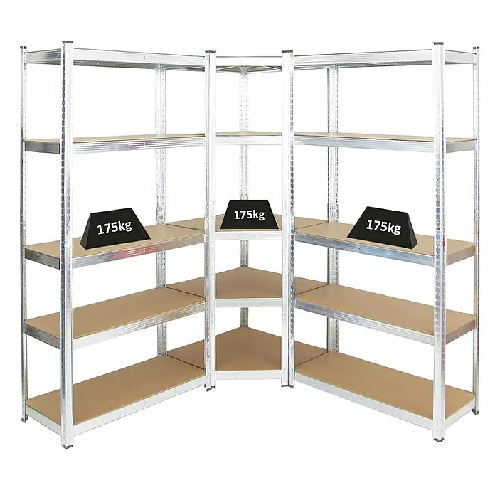 Proregal Eckregal Mega Deal Ragnar - Traglast pro Boden: 175 kg, Anzahl Böden: 5 Stk., Stecken, Verzinkt - Eckregal mit fünf Böden, belastbar mit 175 kg pro Boden, ideal für Lager und Keller zur optimalen Raumausnutzung.