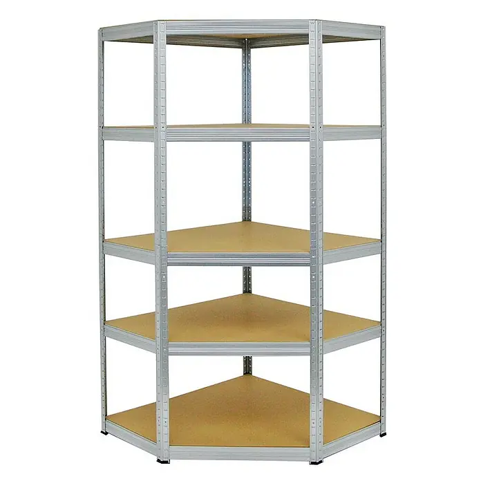 Proregal Eckregal Mega Deal + 2x Schwerlastregal Big Elephant S - Traglast pro Boden: 250 kg, Anzahl Böden: 5 Stk., Stecken, Verzinkt - Eckregal mit fünf Regalböden und silberfarbenem Metallgestell für eine optimale Raumnutzung in jeder Ecke.