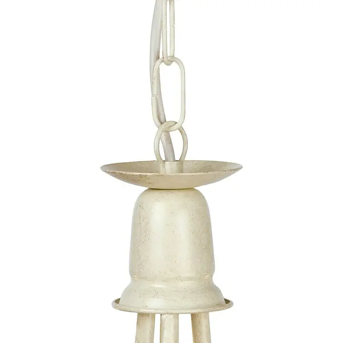 Elstead Pendelleuchte Minster - 60 W, L x B x H: 37 x 37 x 34,5 cm, Elfenbein/ Gold, E14 - Nahaufnahme einer eleganten, cremefarbenen Pendelleuchte mit filigraner Kette, die eine warme und einladende Atmosphäre verspricht.