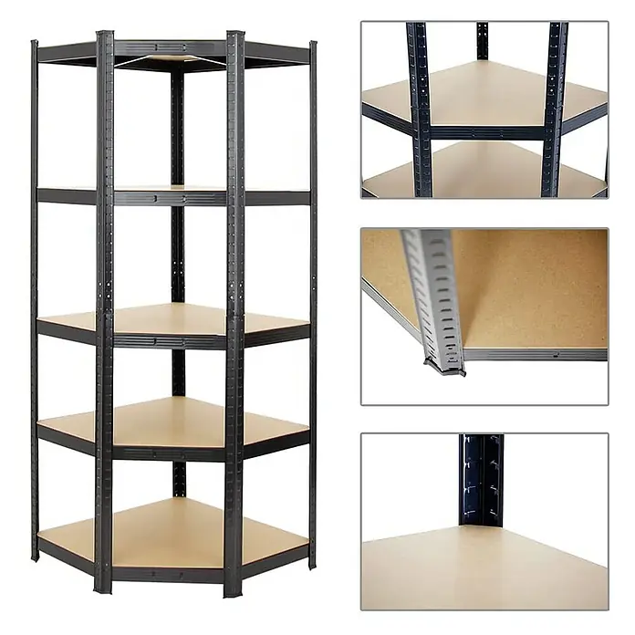 Proregal Eckregal Mega Deal Ragnar - H x B x T: 180 x 70 x 160 cm, Traglast pro Boden: 175 kg, Anzahl Böden: 5 Stk., Stecken, Schwarz - Eckregal aus Metall mit fünf Ablagen. Ideal für Lagerung und Organisation.