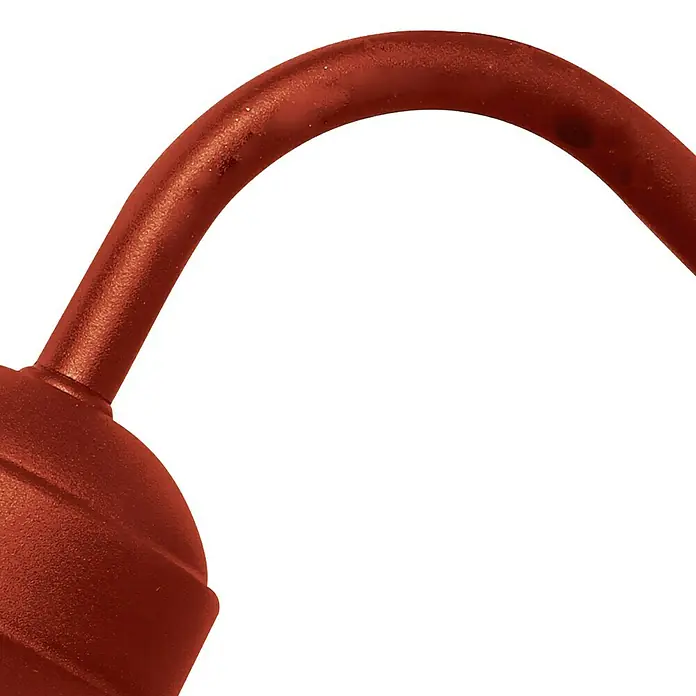 Elstead Außenwandleuchte Klampenborg - 60 W, 31,8 x 31,8 x 31,8 cm, Oxide Red, IP44 - Nahaufnahme eines roten Klistierbirne mit gebogenem Hals.