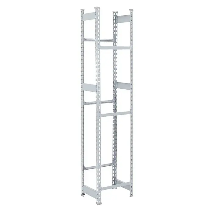 Proregal Getränkekistenregal BIG CAMEL - Traglast pro Boden: 100 kg, Anzahl Böden: 3 Stk., Stecken, Grau - Abgebildetes Produkt ist ein graues Schwerlastregal aus Metall mit fünf Ebenen für Lagerung und Organisation.