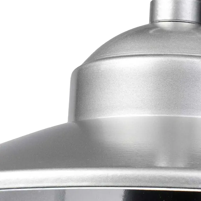 Elstead Pendelleuchte Klampenborg - 60 W, L x B x H: 27,5 x 27,5 x 36 cm, Silber, E27 - Nahaufnahme einer modernen, silbernen Deckenleuchte, die durch ihr minimalistisches Design und die glatte Oberfläche besticht.