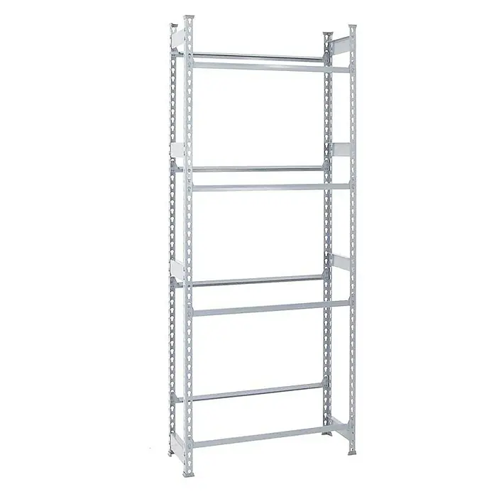 Proregal Getränkekistenregal HIGH BIG CAMEL - Traglast pro Boden: 100 kg, Anzahl Böden: 4 Stk., Stecken, Grau - Regalstruktur aus Metall. Das silberne Regal hat mehrere Ebenen und ist ideal für Lagerung und Organisation.