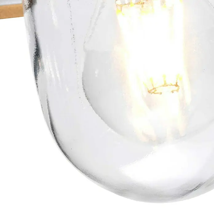 Elstead Pendelleuchte Klampenborg - 60 W, L x B x H: 27,5 x 27,5 x 36 cm, Silber, E27 - Nahaufnahme einer klaren Glühbirne, die warmes Licht ausstrahlt, mit Fokus auf das Innere und die Glasdetails.