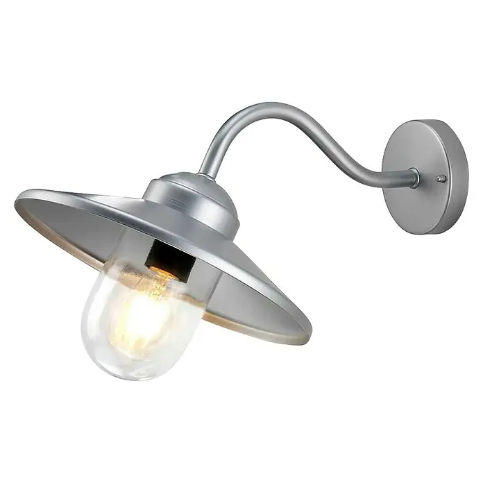 Elstead Außenwandleuchte Klampenborg - 60 W, 31,8 x 31,8 x 31,8 cm, Silber, IP44 - Elegante Wandleuchte mit silbernem Lampenschirm und warm leuchtendem Glühbirnen-Design für stimmungsvolle Beleuchtung im Außenbereich.