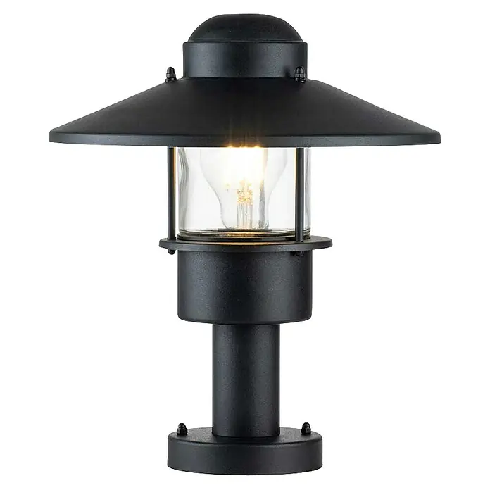 Elstead Außensockelleuchte Klampenborg -  - Elegante schwarze Außenleuchte mit klarem Glaszylinder und warmem Lichtschein, ideal für stimmungsvolle Gartenbeleuchtung.