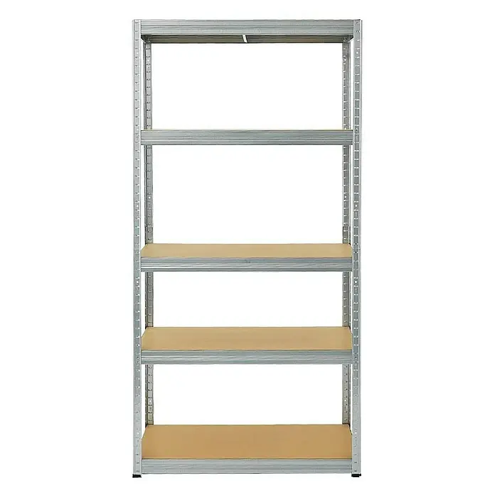 Proregal Eckregal Mega Deal + 2x Schwerlastregal Slim Elephant S - Traglast pro Boden: 250 kg, Anzahl Böden: 5 Stk., Stecken, Verzinkt - Abgebildetes Metallregal mit fünf Regalböden bietet viel Stauraum. Ideal für Keller, Garage oder Lager.