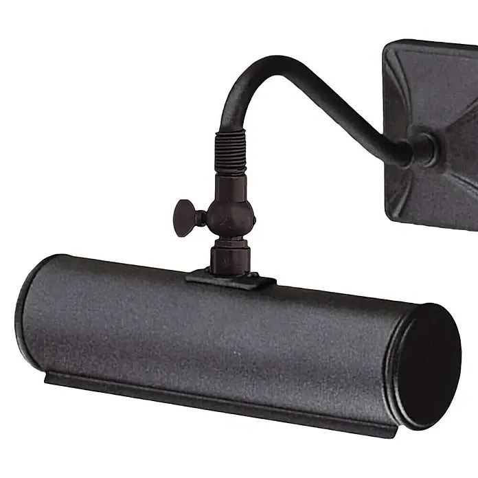 Elstead LED-Bilderleuchte - 40 W, L x B x H: 20 x 19 x 13,5 cm, Schwarz - Nahaufnahme einer schwarzen Bilderleuchte mit verstellbarem Arm und zylindrischem Lampenkopf zur stilvollen Akzentuierung von Kunstwerken.