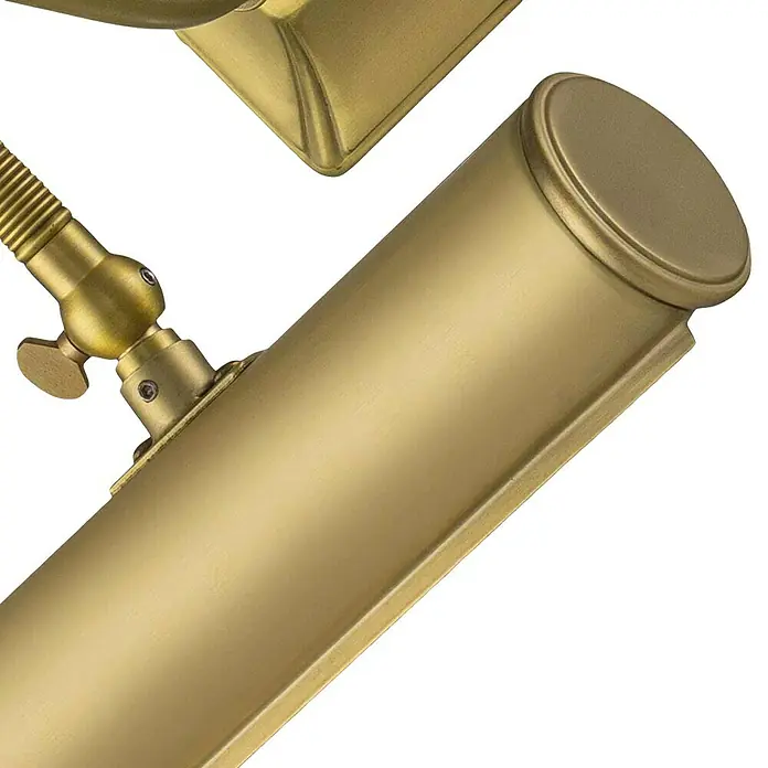 Elstead LED-Bilderleuchte - 40 W, L x B x H: 20 x 19 x 13,5 cm, Messing - Nahaufnahme einer eleganten, goldenen Lampe, die Licht und Design vereint.\n
