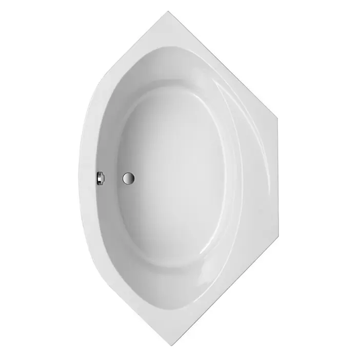 Ottofond Eckbadewanne Almeria - L x B: 150 x 150 cm, Sanitäracryl, Weiß - Ansicht einer weißen Eckbadewanne mit ovaler Form, die moderne Badezimmerästhetik und Funktionalität in Einklang bringt.