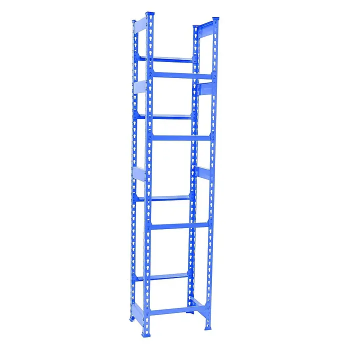 Proregal Getränkekistenregal HIGH BIG CAMEL - Traglast pro Boden: 100 kg, Anzahl Böden: 4 Stk., Stecken, Blau - Ein blaues, hohes Metallregal mit mehreren Regalböden, ideal für Lagerung und Organisation in verschiedenen Umgebungen.