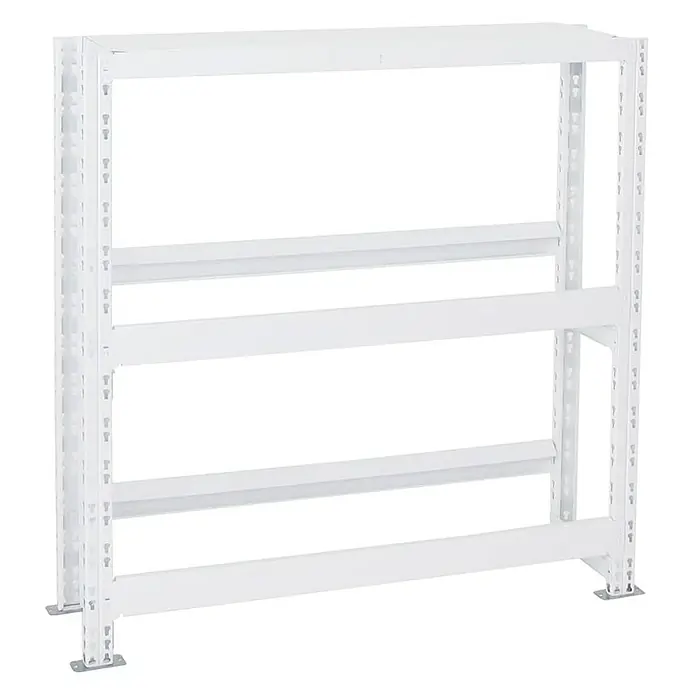 Proregal Getränkekistenregal Tegernsee XL - H x B x T: 110 x 110 x 30 cm, Traglast pro Boden: 100 kg, Anzahl Böden: 2 Stk., Stecken, Weiß - Weißes Metallregal mit vier Ebenen und verstellbaren Regalböden, ideal für Lagerung und Organisation in verschiedenen Umgebungen.