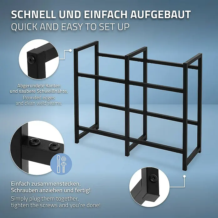 ML-Design Getränkekistenregal Kastenständer für 4 Kisten stabiles Standregal freistehend Stahl - H x B x T: 75,5 x 31 x 31 cm, Traglast pro Boden: 150 kg, Anzahl Böden: 4 Stk., Stecken, Anthrazit - Einfacher, schwarzer Weinregalbausatz mit abgerundeten Kanten und sauberen Schweißnähten, der schnell und einfach aufgebaut werden kann.