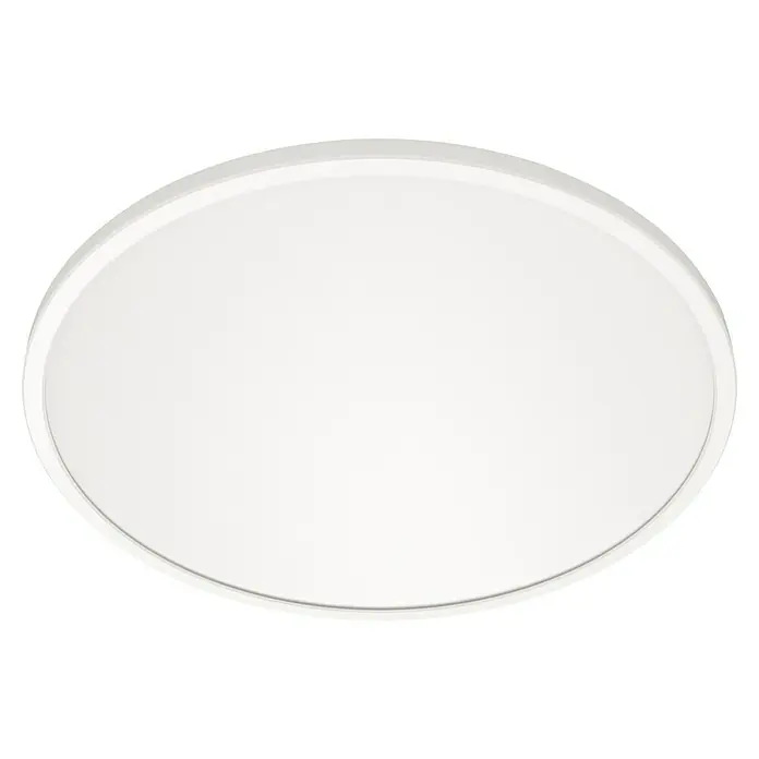 Philips Wiz LED-Deckenleuchte rund Tunable White SuperSlim - 14 W, Ø x H: 24,2 x 2,3 cm, Farbe Gehäuse: Weiß, Kaltweiß - Nahaufnahme einer eleganten, runden, weißen Deckenleuchte, ideal für eine moderne Beleuchtung mit ihrem schlichten, flachen Design.