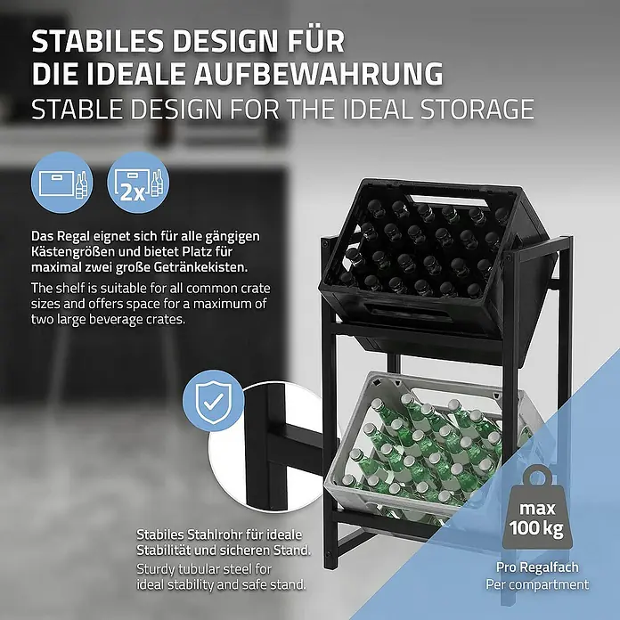 ML-Design Getränkekistenregal 1 x Keramik Waschbecken mit Ablaufgarnitur von ML-Design - H x B x T: 75,5 x 31 x 31 cm, Traglast pro Boden: 150 kg, Anzahl Böden: 2 Stk., Stecken, Anthrazit - Getränkeregal mit zwei Ablagen zur idealen Aufbewahrung von bis zu zwei Getränkekisten pro Fach.