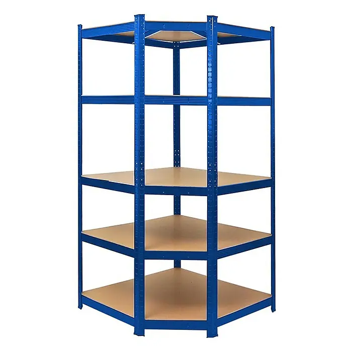 Proregal Eckregal Mega Deal Ragnar - Traglast pro Boden: 175 kg, Anzahl Böden: 5 Stk., Stecken, Blau - Eckregal mit fünf Ebenen in blau. Das Regal bietet viel Stauraum und passt perfekt in jede Ecke.