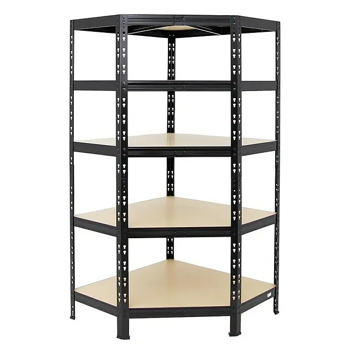 Proregal Eckregal Tiger - H x B x T: 180 x 90 x 45 cm, Traglast pro Boden: 175 kg, Anzahl Böden: 5 Stk., Stecken, Schwarz - Eckregal mit vier Böden, ideal für platzsparende Aufbewahrung in Ecken. Robuste Konstruktion für vielseitige Anwendungen.