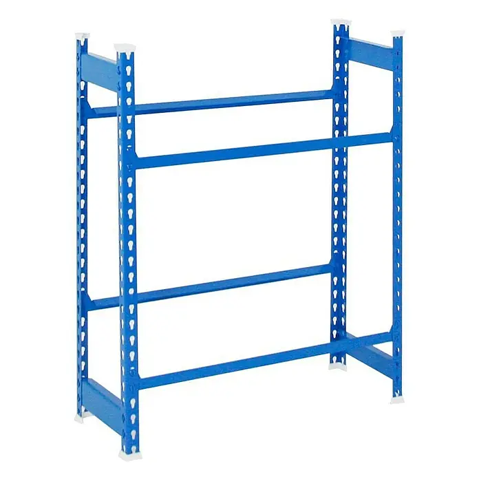 Proregal Getränkekistenregal CAMEL - H x B x T: 100 x 80 x 30 cm, Traglast pro Boden: 100 kg, Anzahl Böden: 2 Stk., Stecken, Blau - Das blaue Metallregal mit drei Regalebenen und weißen Kunststofffüßen ist ideal für Lagerung.