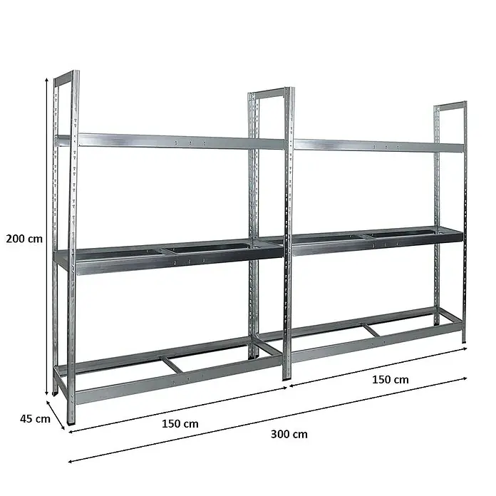 Proregal Reifenregal Mega Deal Tiger XL - Stecken, Verzinkt - Regal mit den Maßen 200 cm Höhe, 300 cm Länge und 45 cm Breite. Vielseitig und robust für Lagerung.